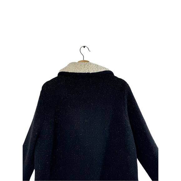 ZARA Knit Black Long Sleeve Faux Sherpa Collared Sweater Size L Open Pockets - Picture 12 of 13